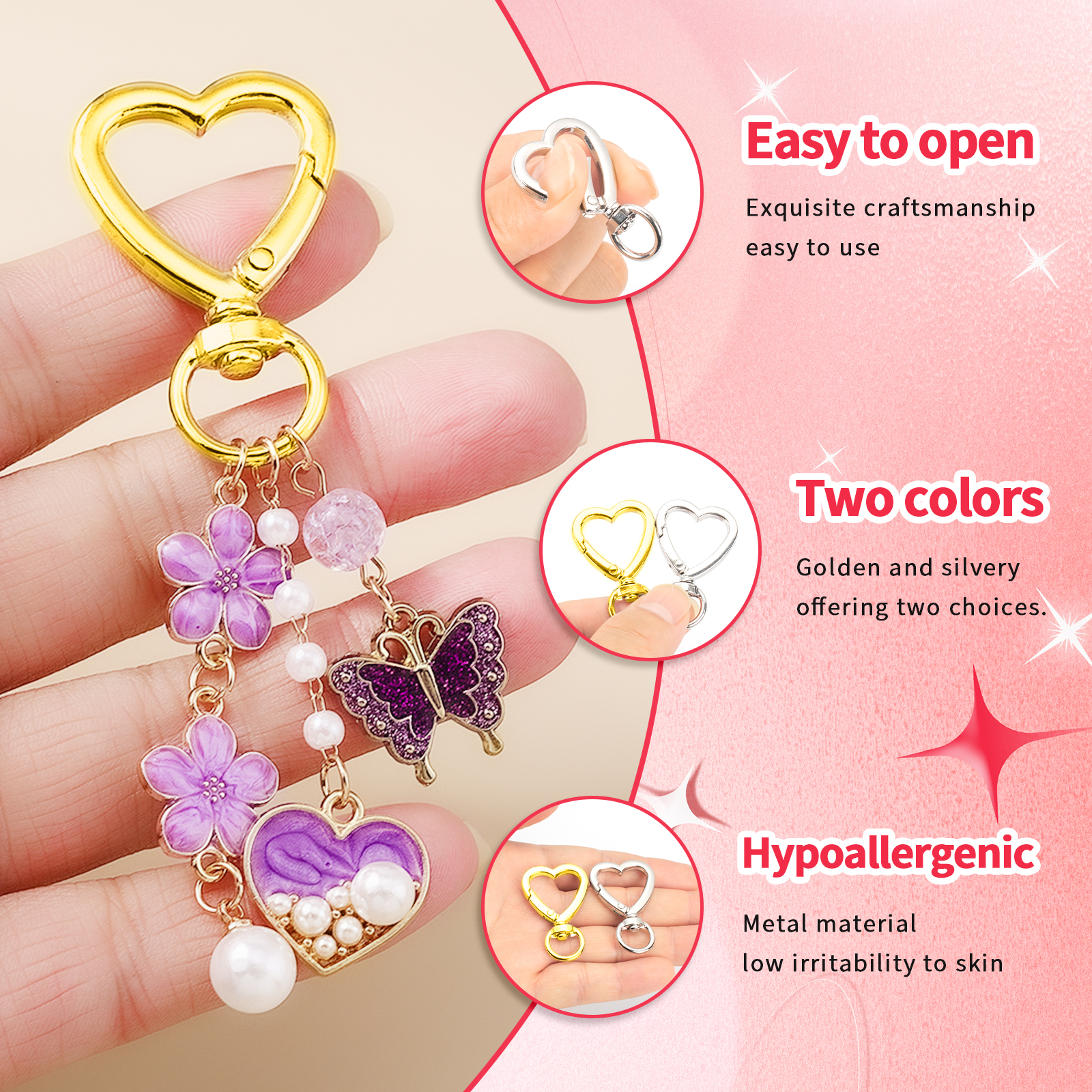10pcs Metal Heart Lobster Claw - Jewelry Making Basics ulasan dan harga